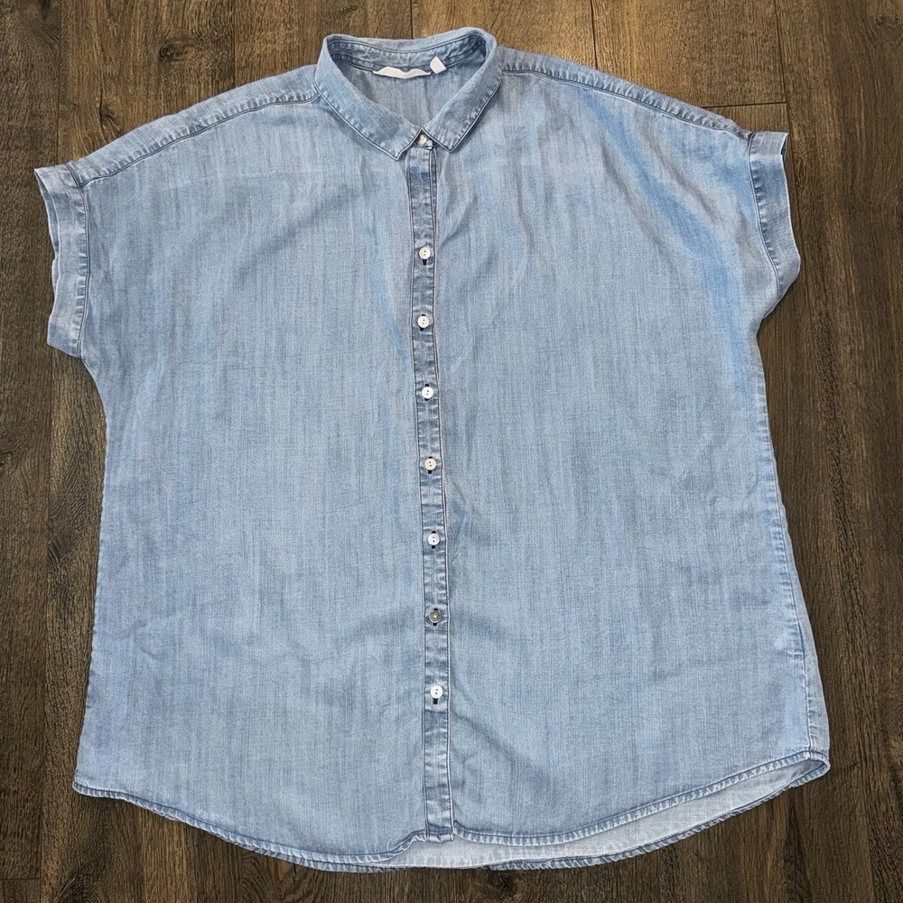 Light Wash Denim Button-Front Women's Top